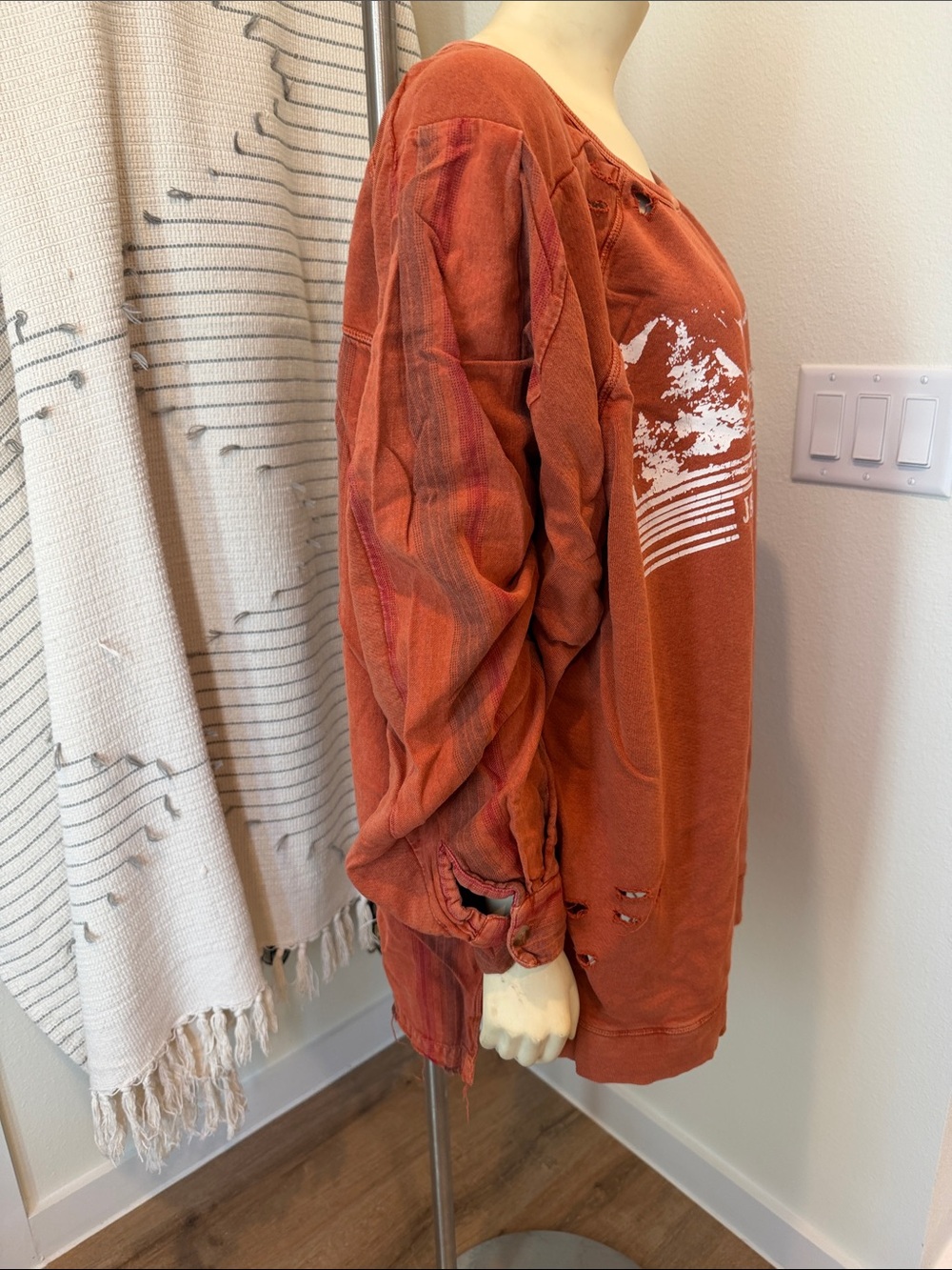 Free People Distressed Pullover Sweater - Rust - Picture 3 of 9